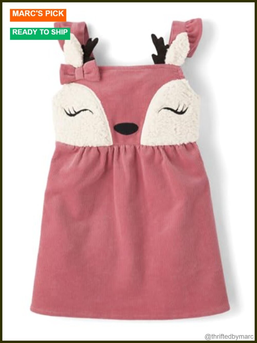 Sleeveless Corduroy Jumper Dress with Reindeer Applique for Baby Girls and